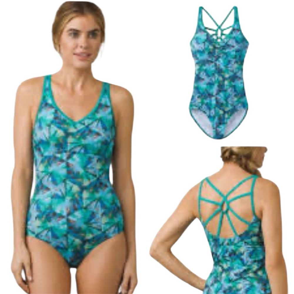prAna Women’s Dreaming One‎ Piece Swimsuit Teal & Blue Size Medium
